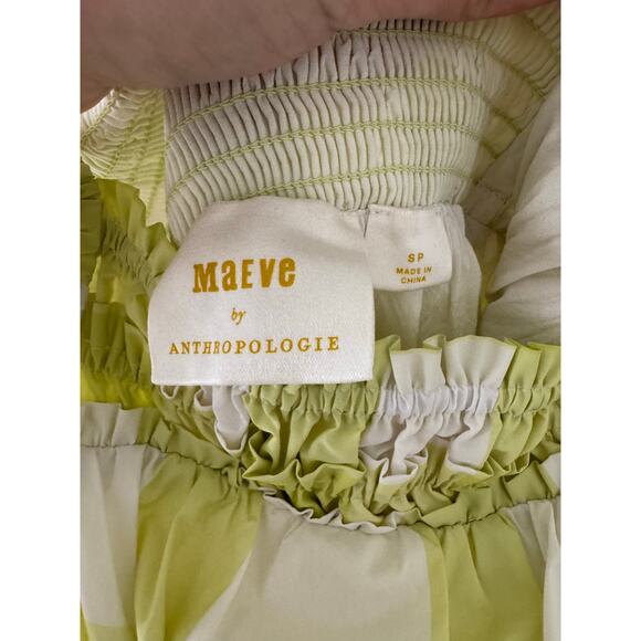 Anthropologie Maeve Square-Neck Flutter-Sleeve Shirred Dress Chartreuse P Small - Picture 9 of 9